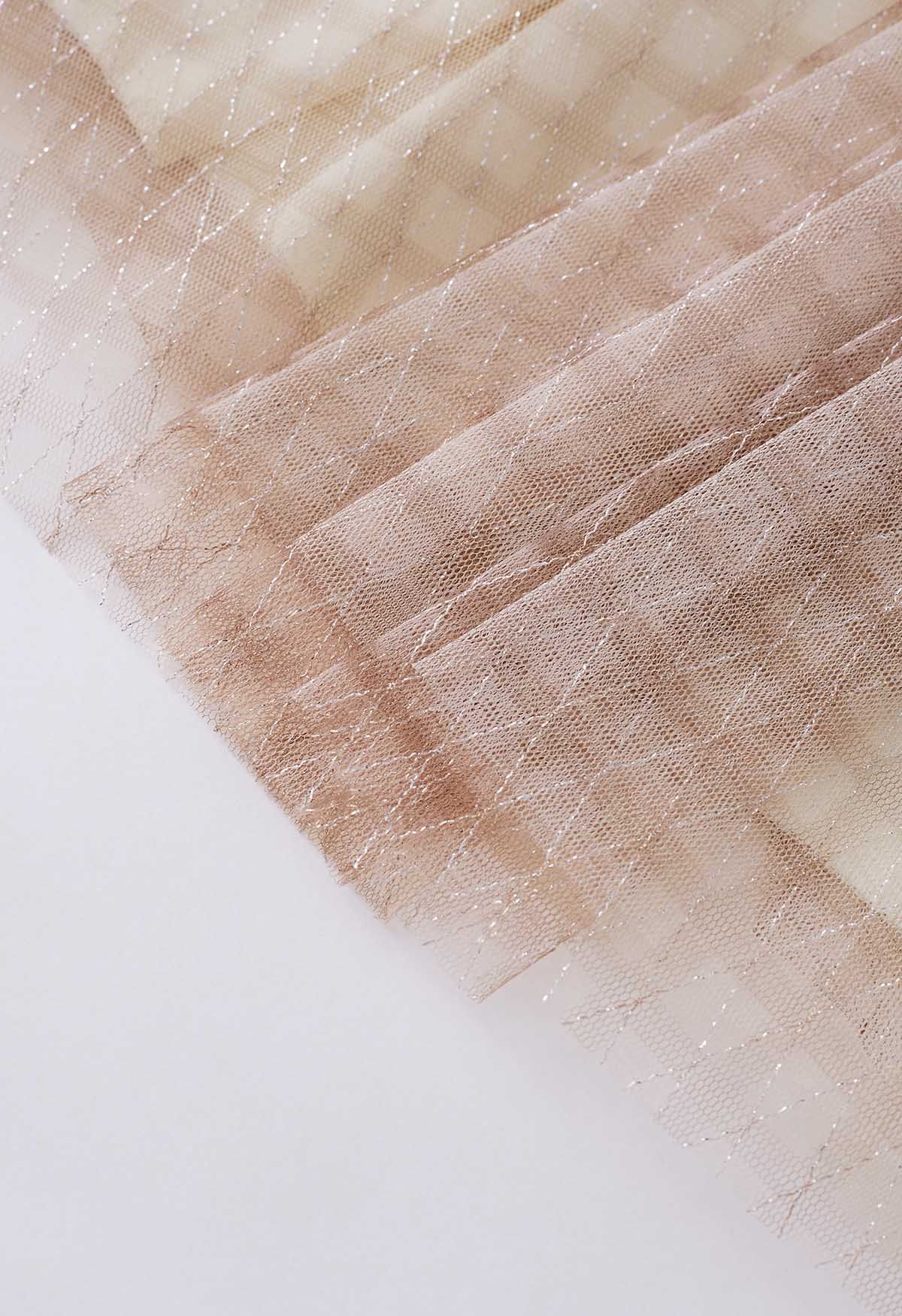 Falda de tul de malla con forma de diamante de hilo metálico en tostado