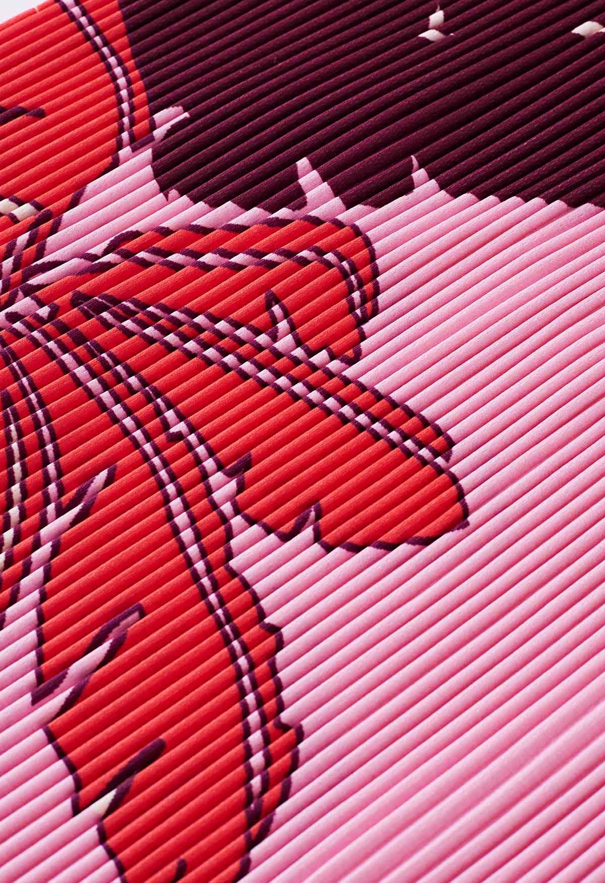 Falda lápiz plisada con estampado de palmeras tropicales