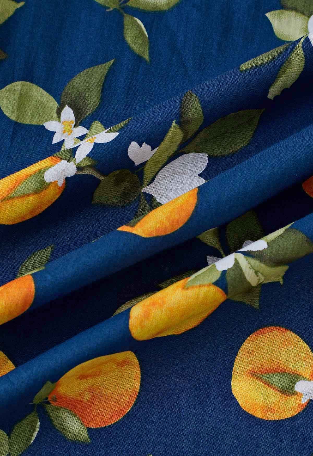 Falda Larga Estampada Naranja Refrescante en Azul Marino