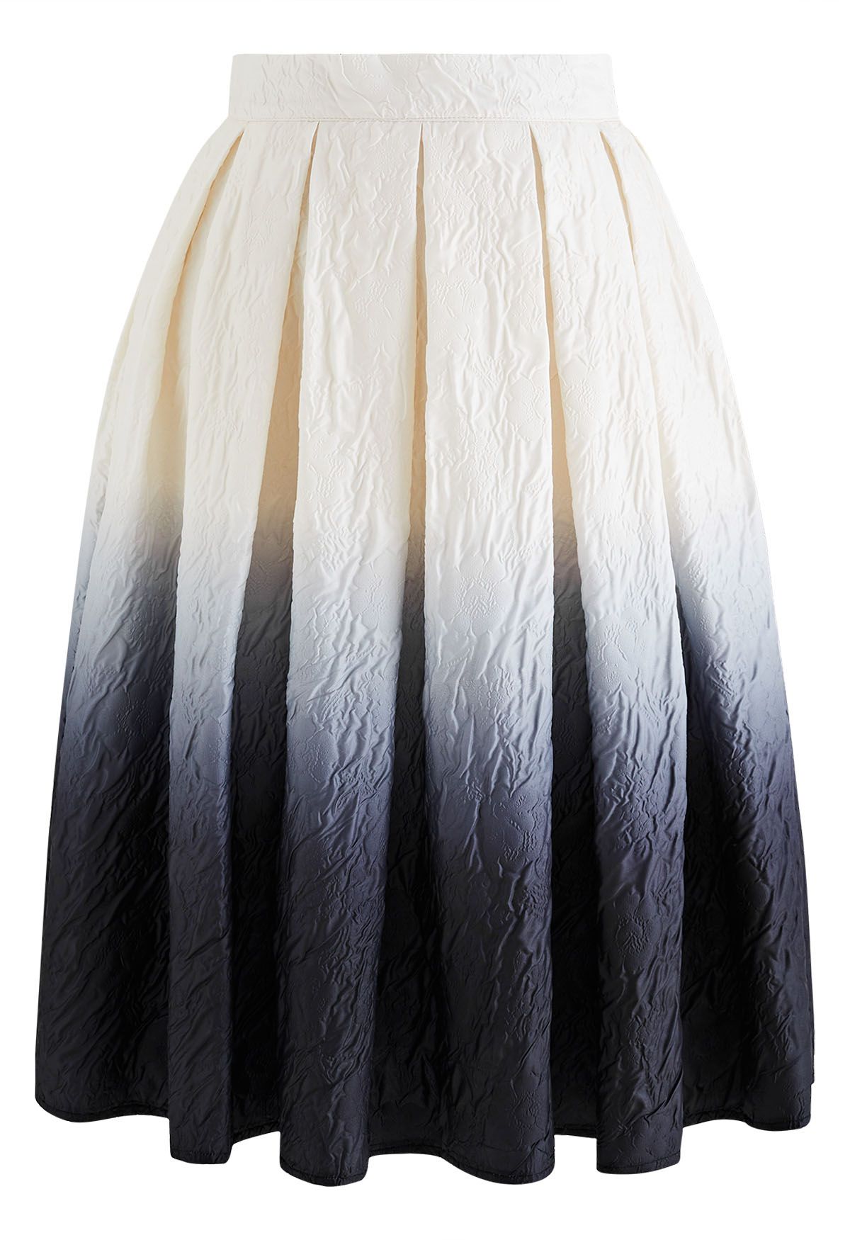 Falda midi plisada floral en relieve Ombre en negro