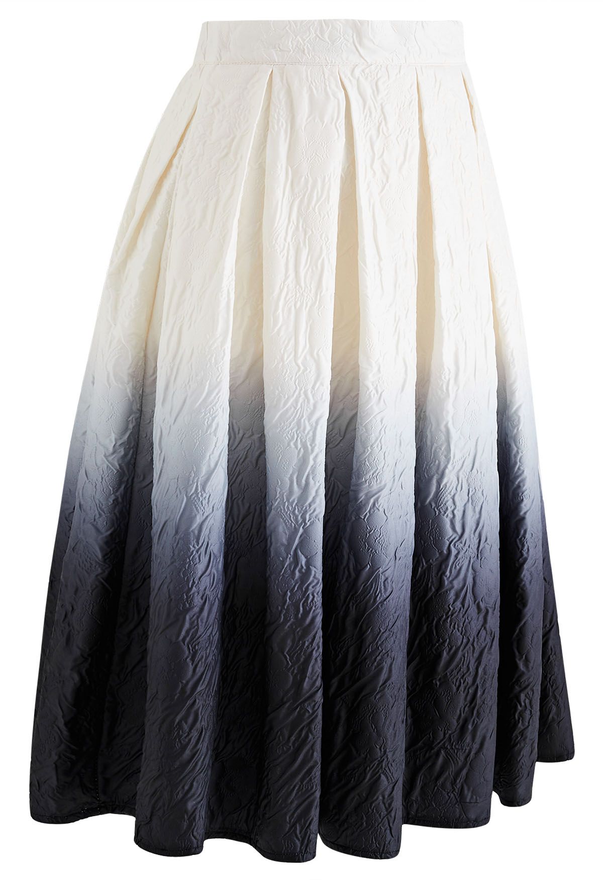 Falda midi plisada floral en relieve Ombre en negro
