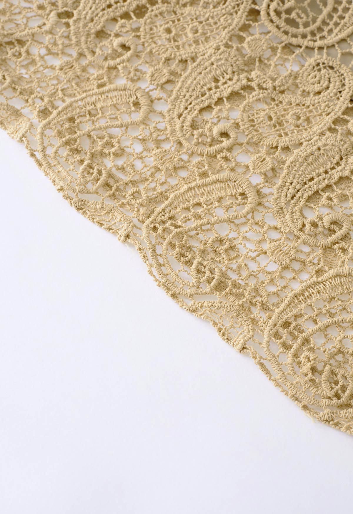 Falda larga de encaje Paisley Cutwork en Tan