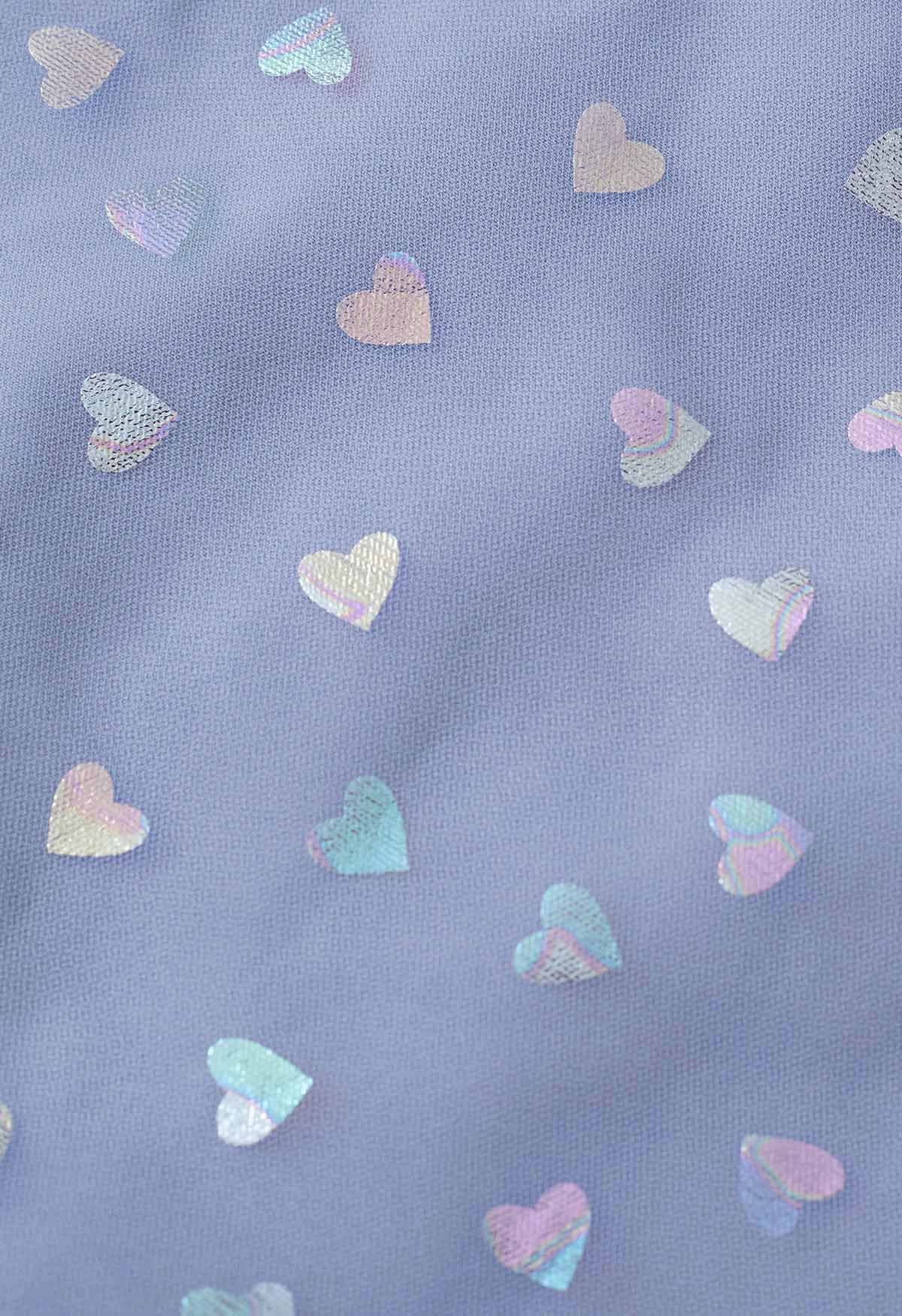 Falda midi de tul de malla con corazones iridiscentes en azul