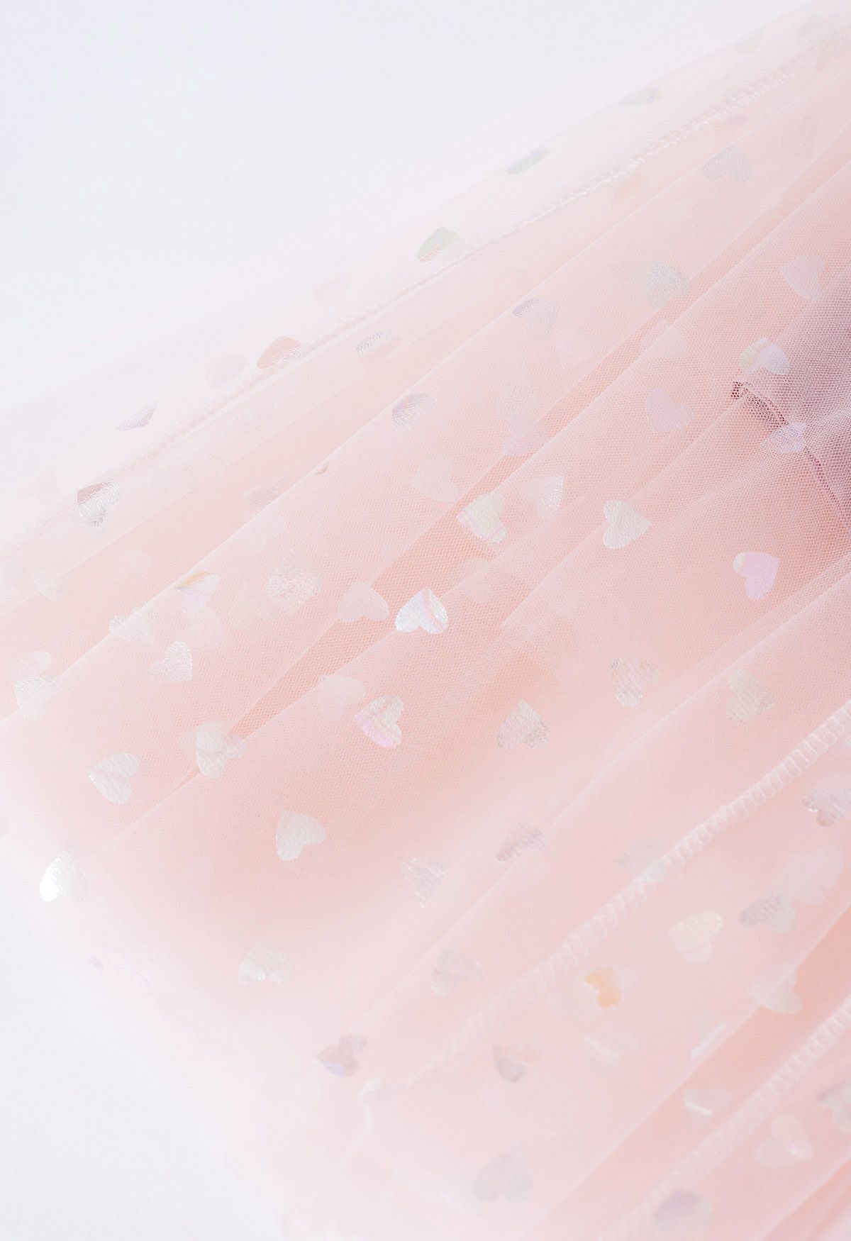 Falda midi de tul de malla con corazones iridiscentes en rosa