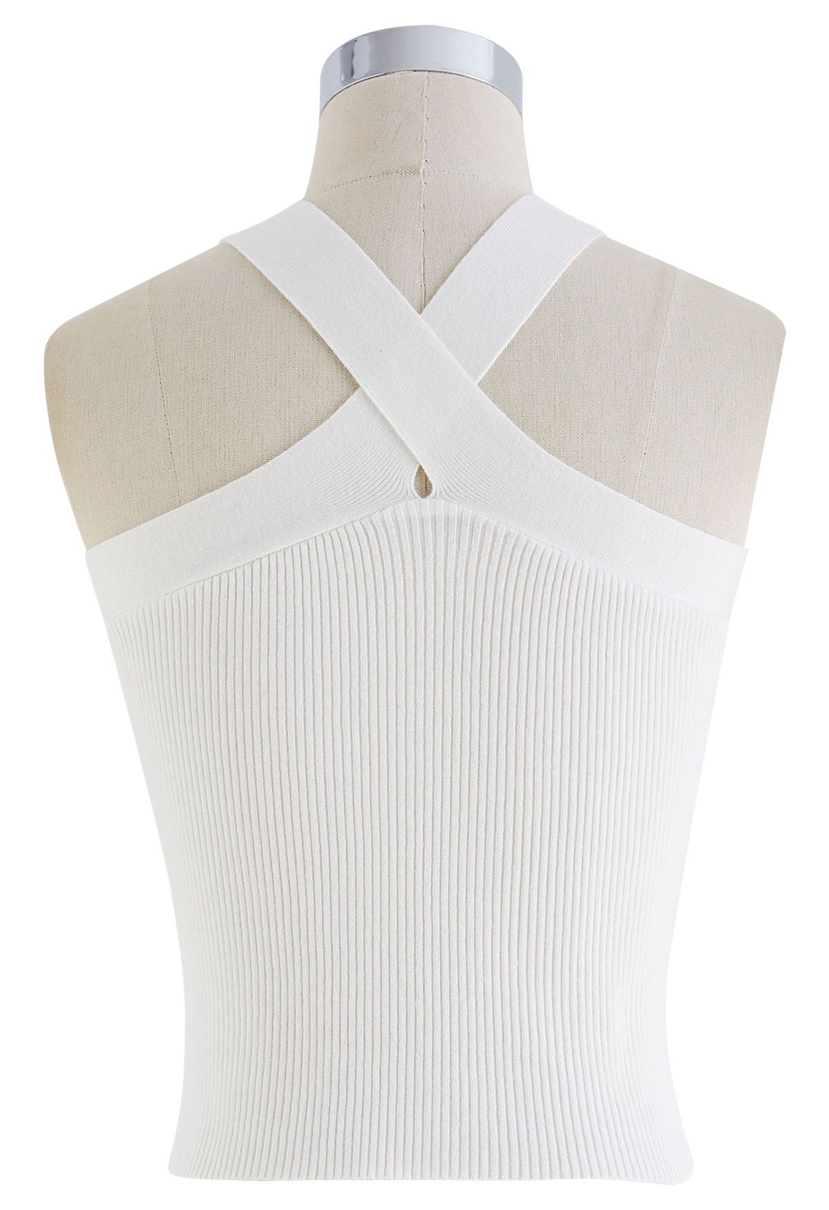 Top de punto halter con tiras cruzadas en blanco