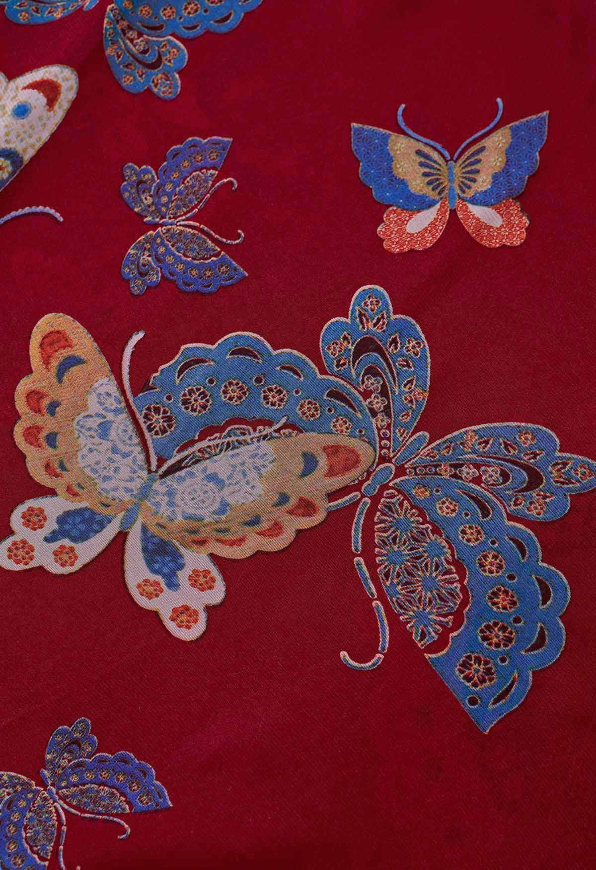 Falda larga de gasa con estampado de mariposas vibrantes