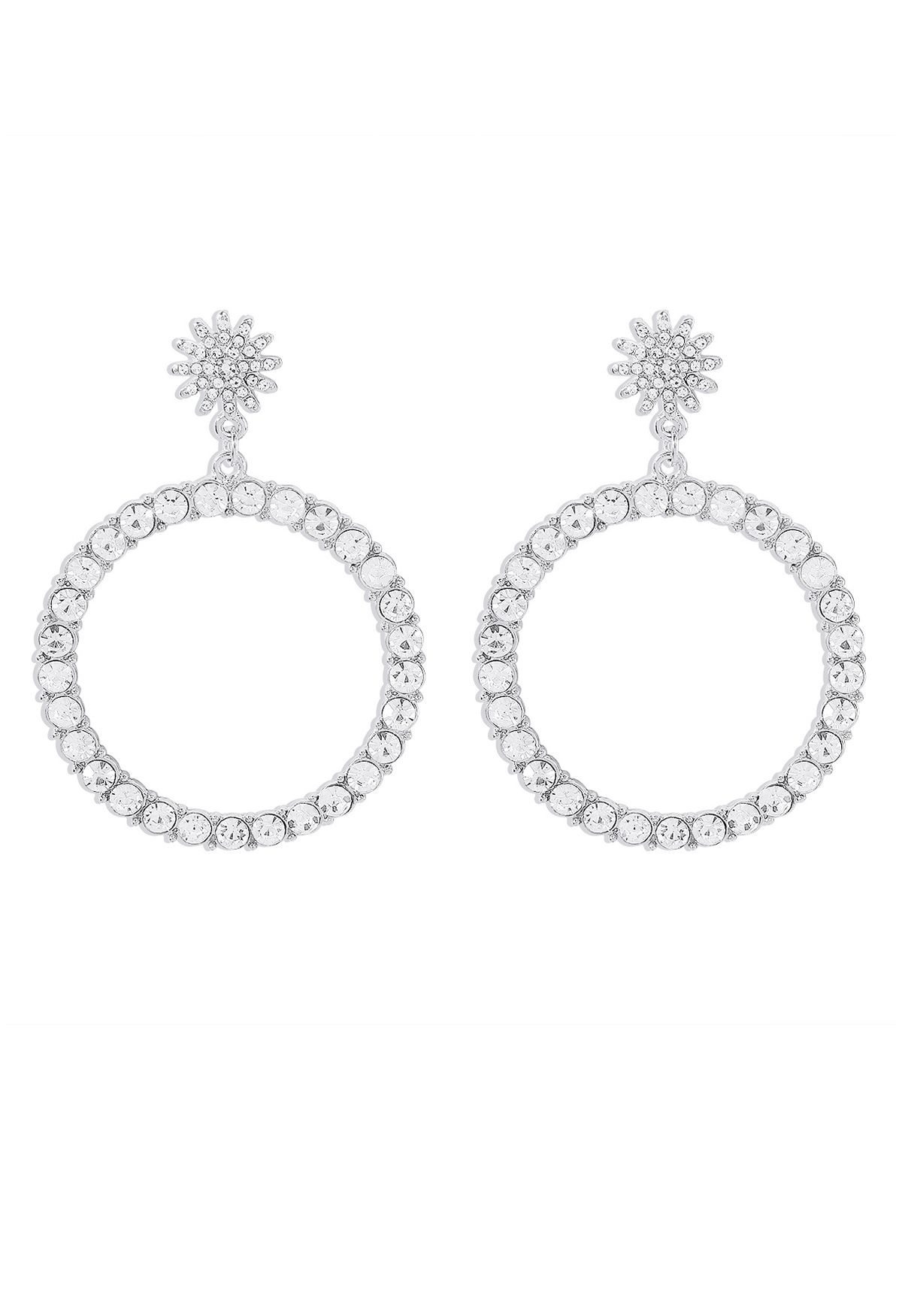 Aretes de diamantes de imitación con círculos huecos en plata