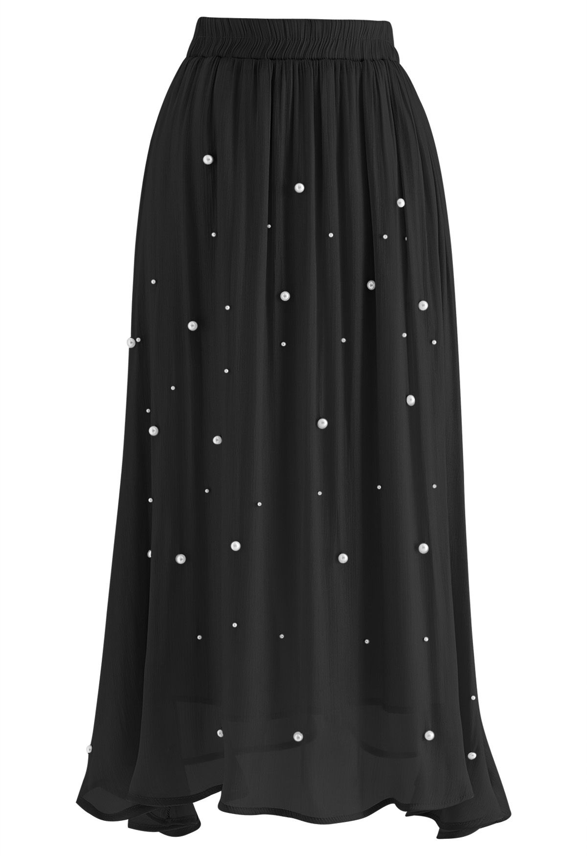 Falda de gasa brillante con perlas irregulares en negro