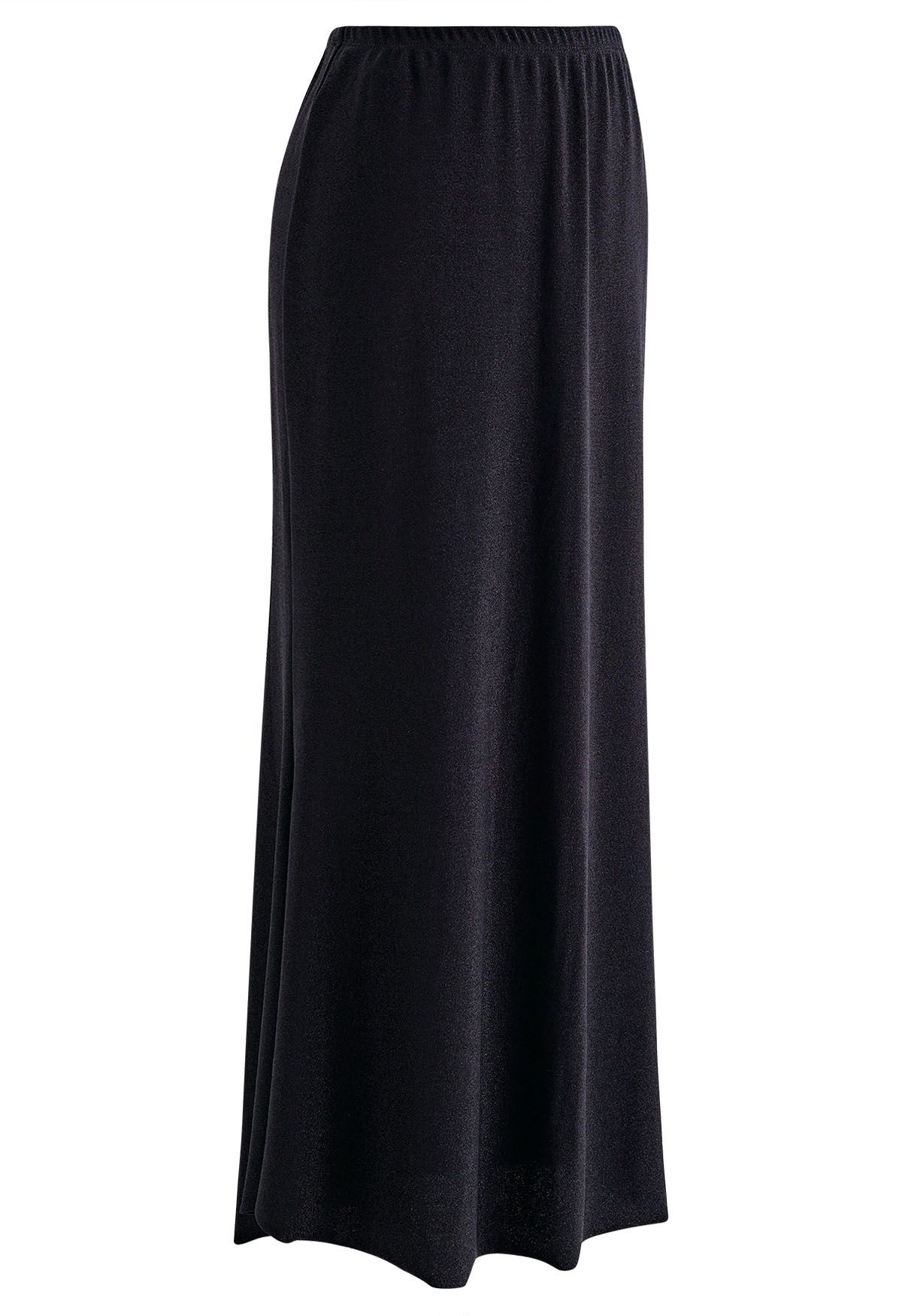 Falda larga con volantes de corte crudo brillante en negro