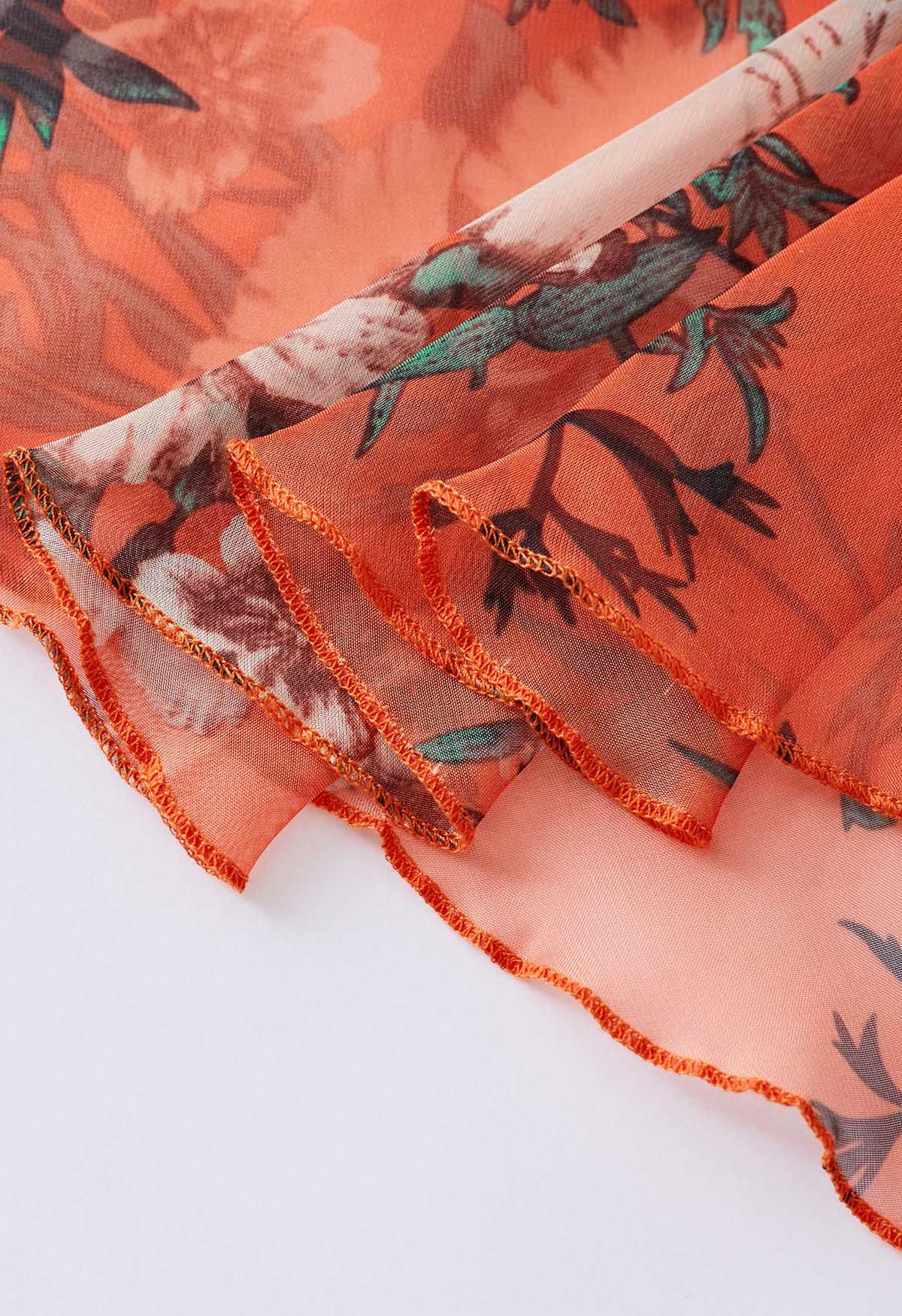 Falda larga de gasa con estampado de ramo naranja
