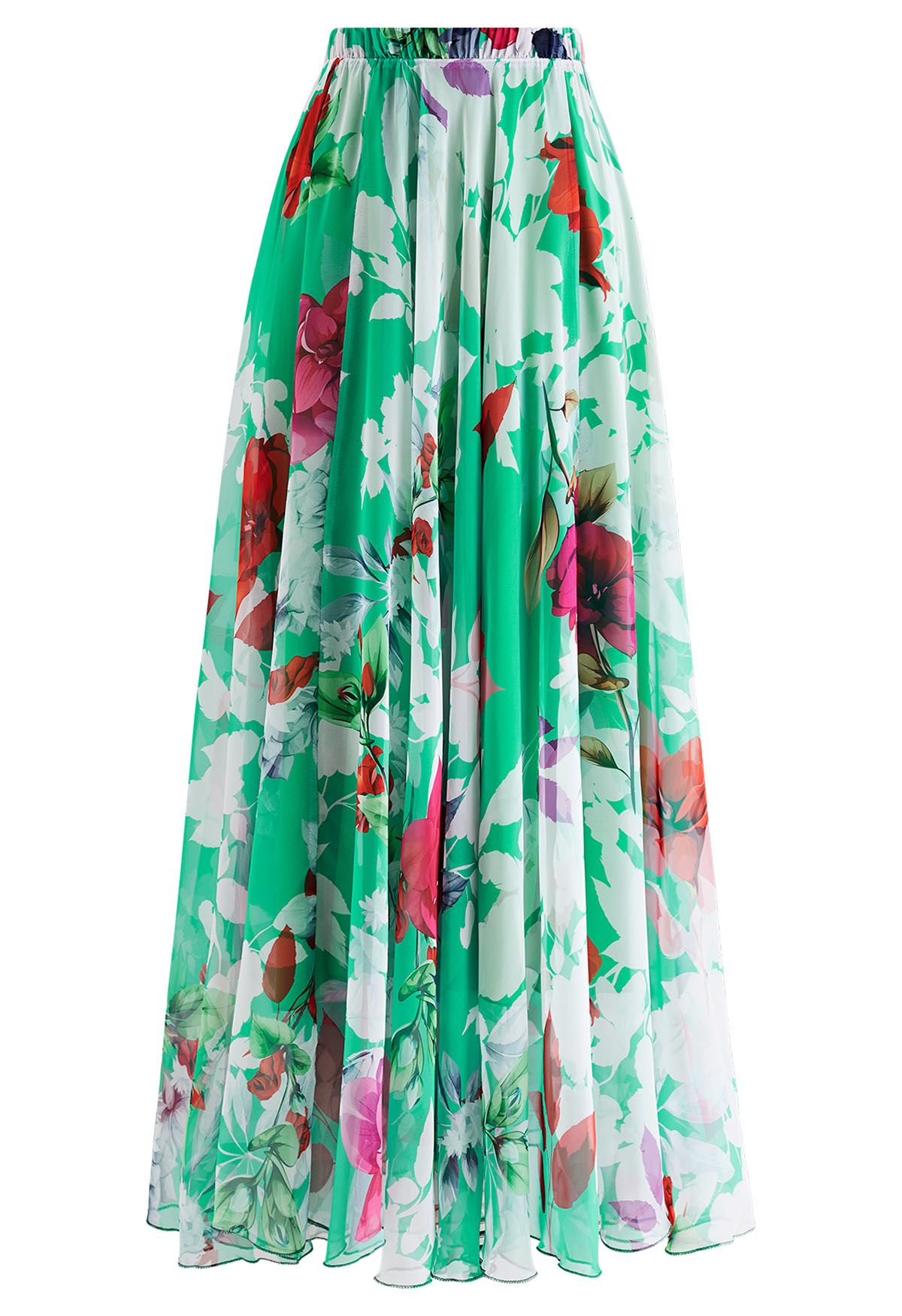 Falda larga de gasa con estampado de rosas de Best Blooms en verde