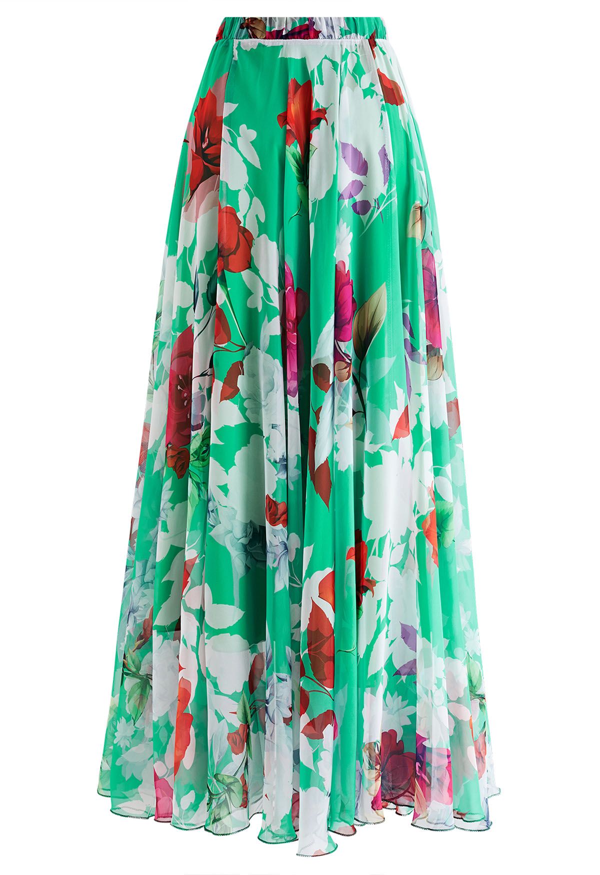 Falda larga de gasa con estampado de rosas de Best Blooms en verde