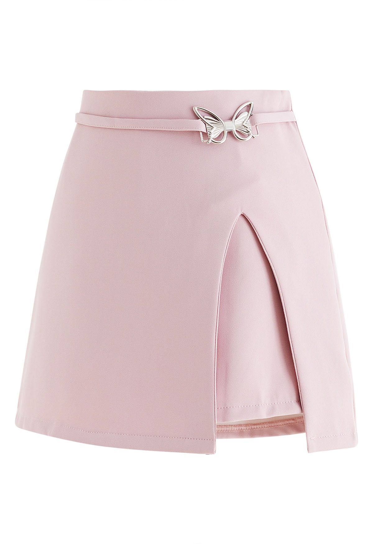 Falda pantalón mini Bud con aberturas decoradas con mariposas de metal en rosa