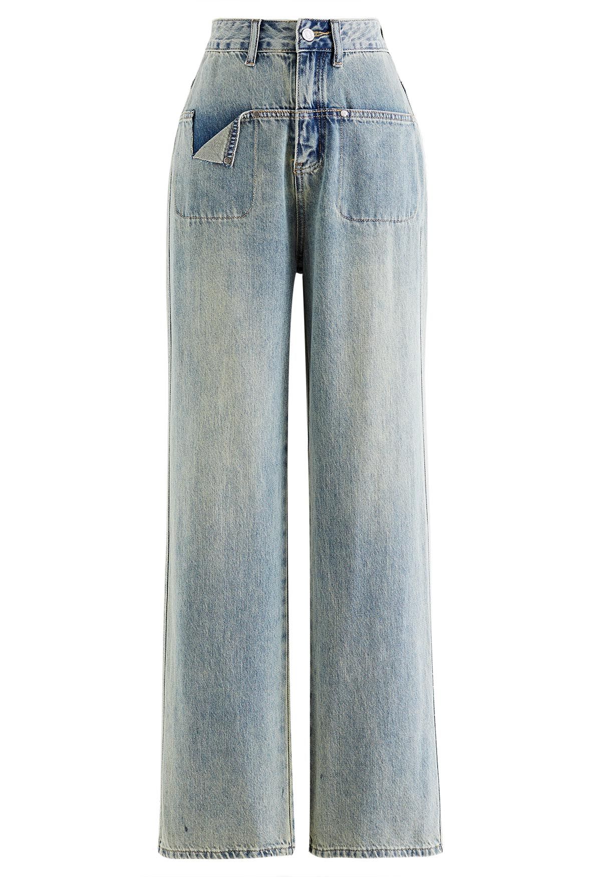 Jeans de pernera recta con bolsillo recortado exclusivo
