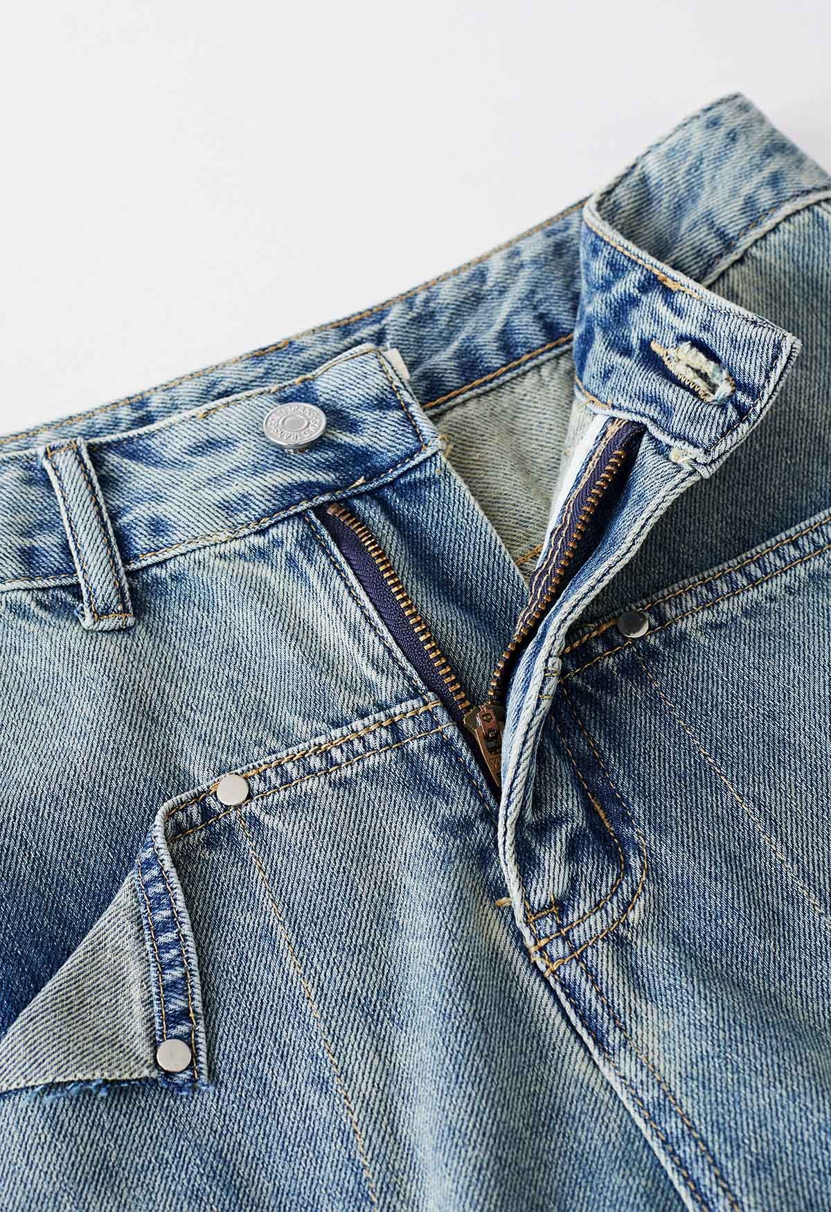 Jeans de pernera recta con bolsillo recortado exclusivo