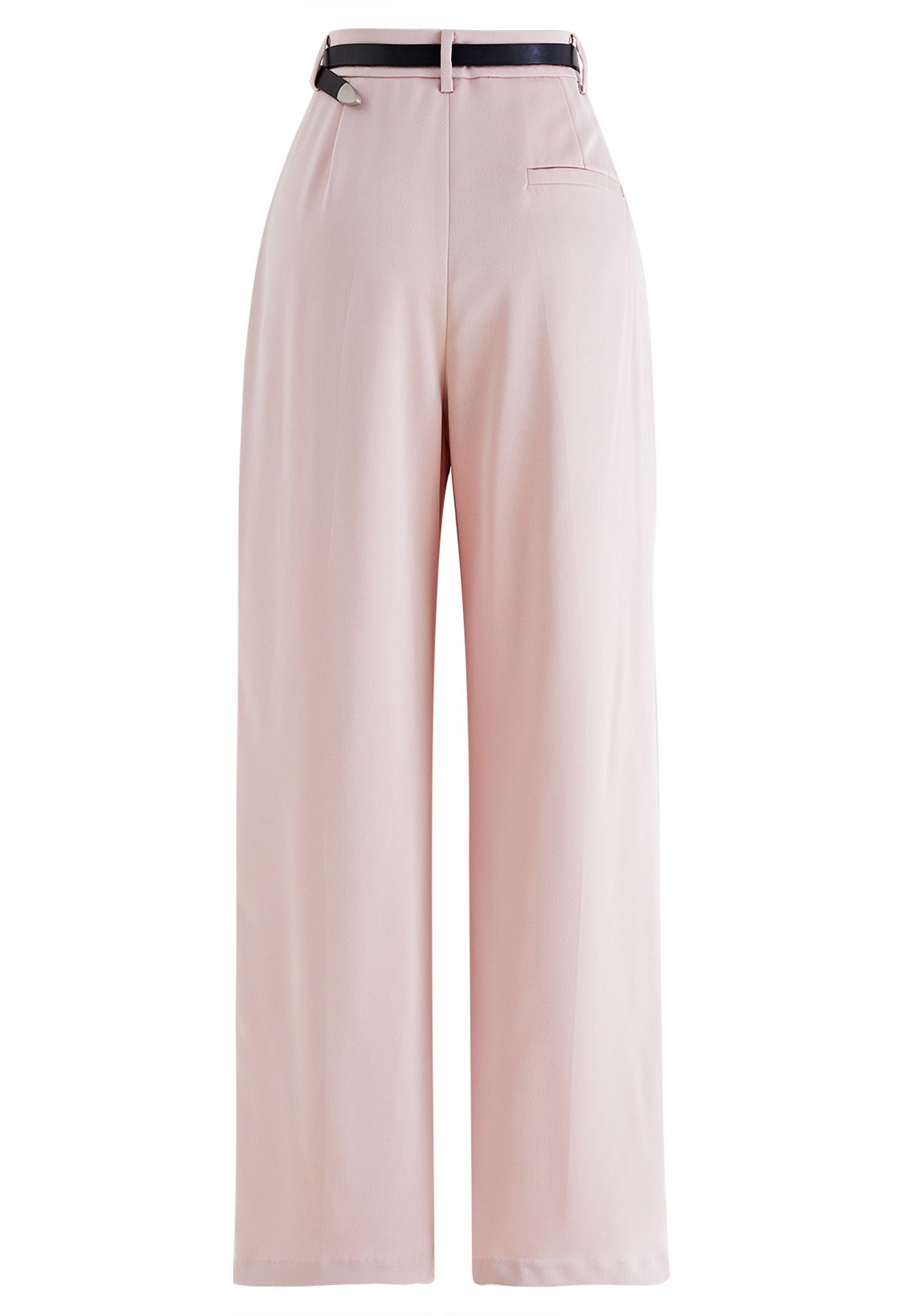 Pantalones rectos de satén con cinturón de piel sintética en rosa
