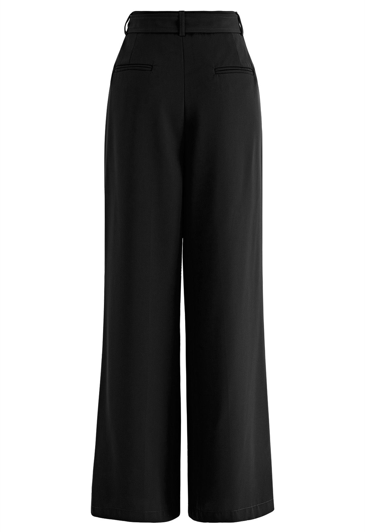 Elegantes pantalones de pierna recta con cinturón en negro