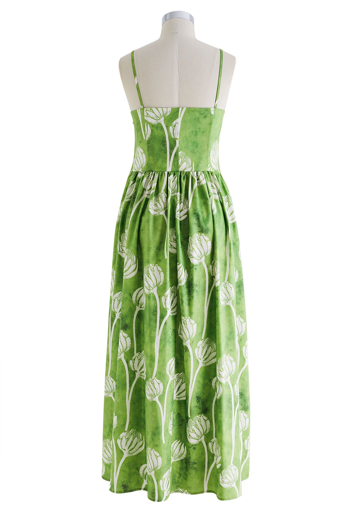 Vestido camisero con estampado de capullos de flores gemelas verdes