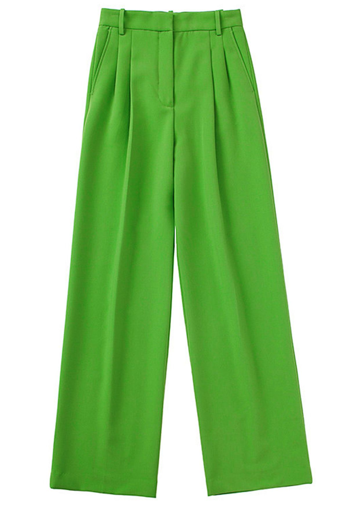 Pantalones rectos con detalle plisado verde hierba