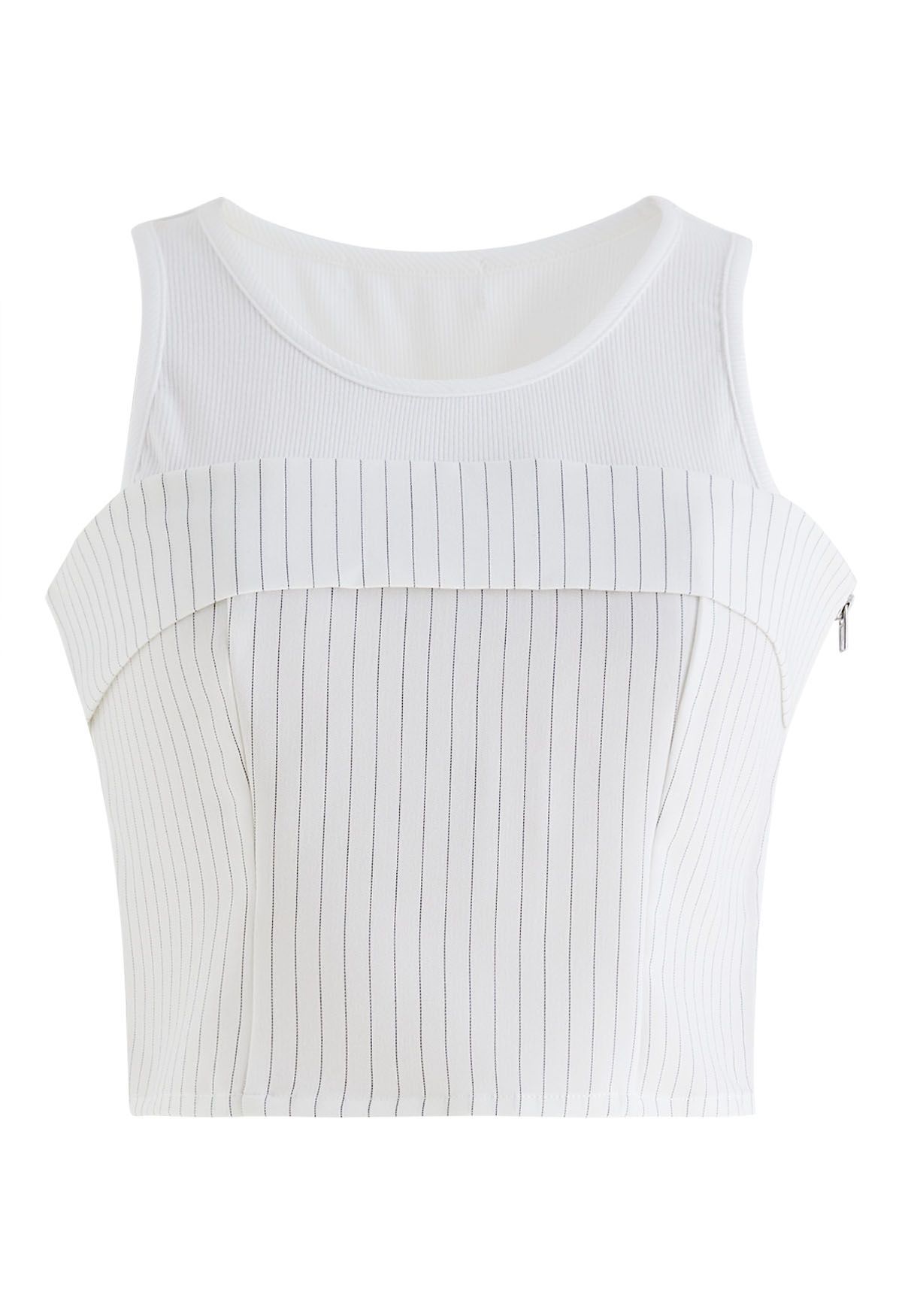 Camiseta sin mangas con raya vertical doblada y empalmada en blanco