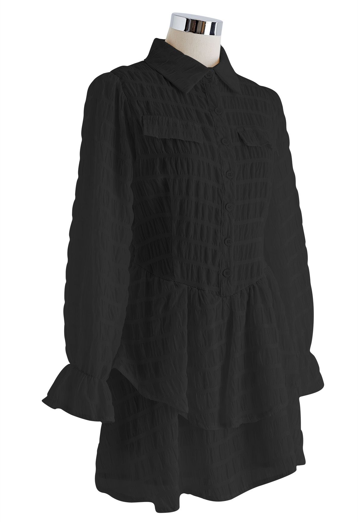 Minivestido con frunces en capas en negro