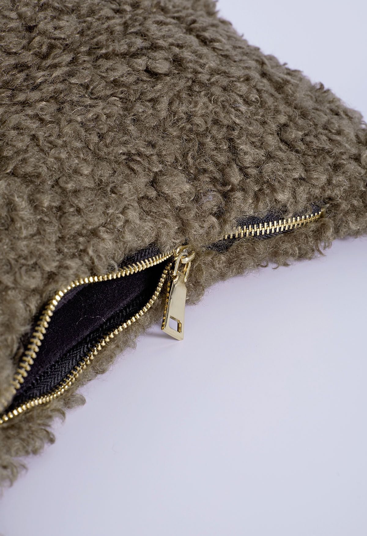 Bolso de hombro de lana de cordero suave de doble cuerda en caqui
