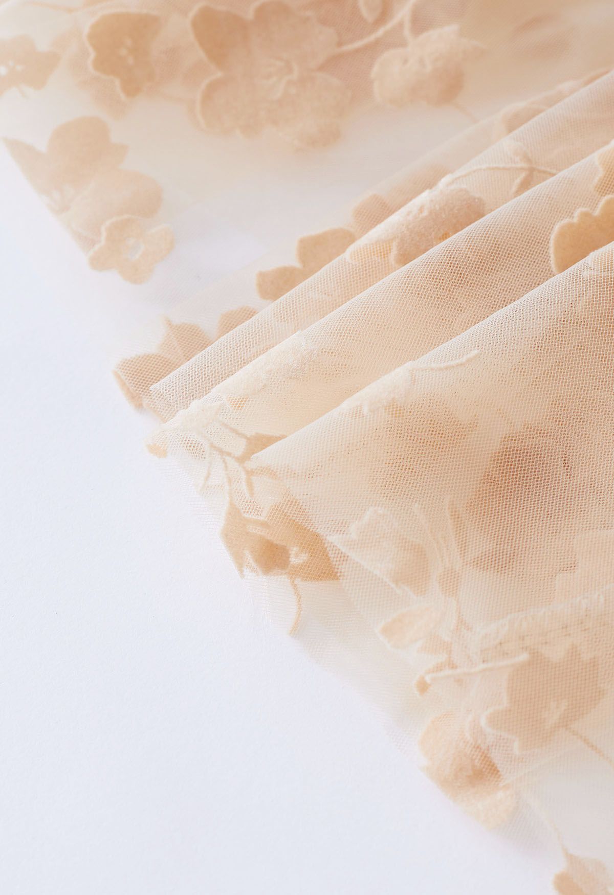 Falda midi de malla de dos capas en tostado claro de 3D Posy