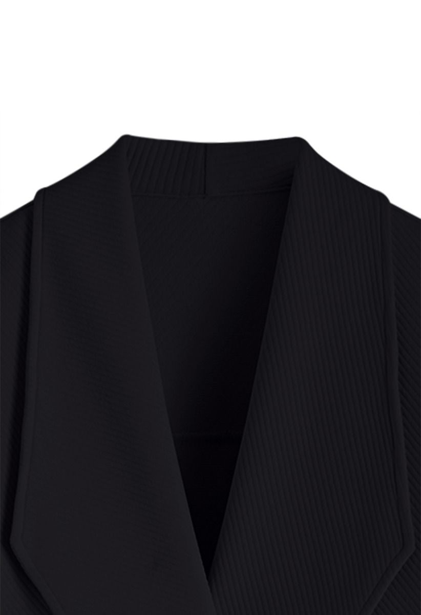 Abrigo acolchado de mezcla de algodón con parte delantera abierta y solapa en negro