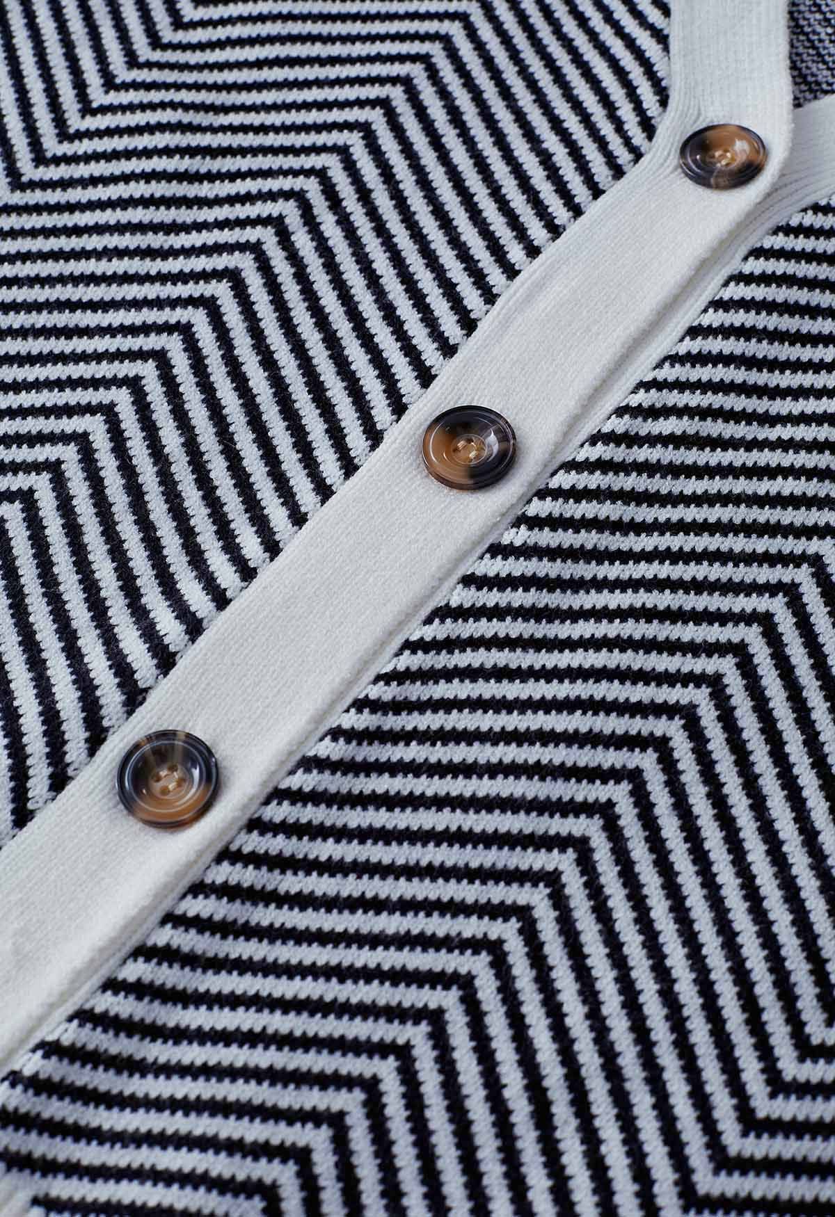 Cárdigan de punto con botones y estampado de rayas en zigzag en negro