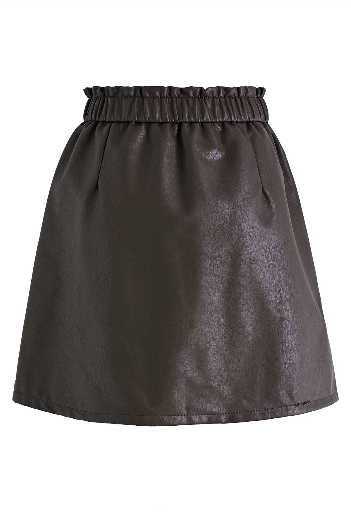 Minifalda de cuero sintético con cintura elástica en marrón
