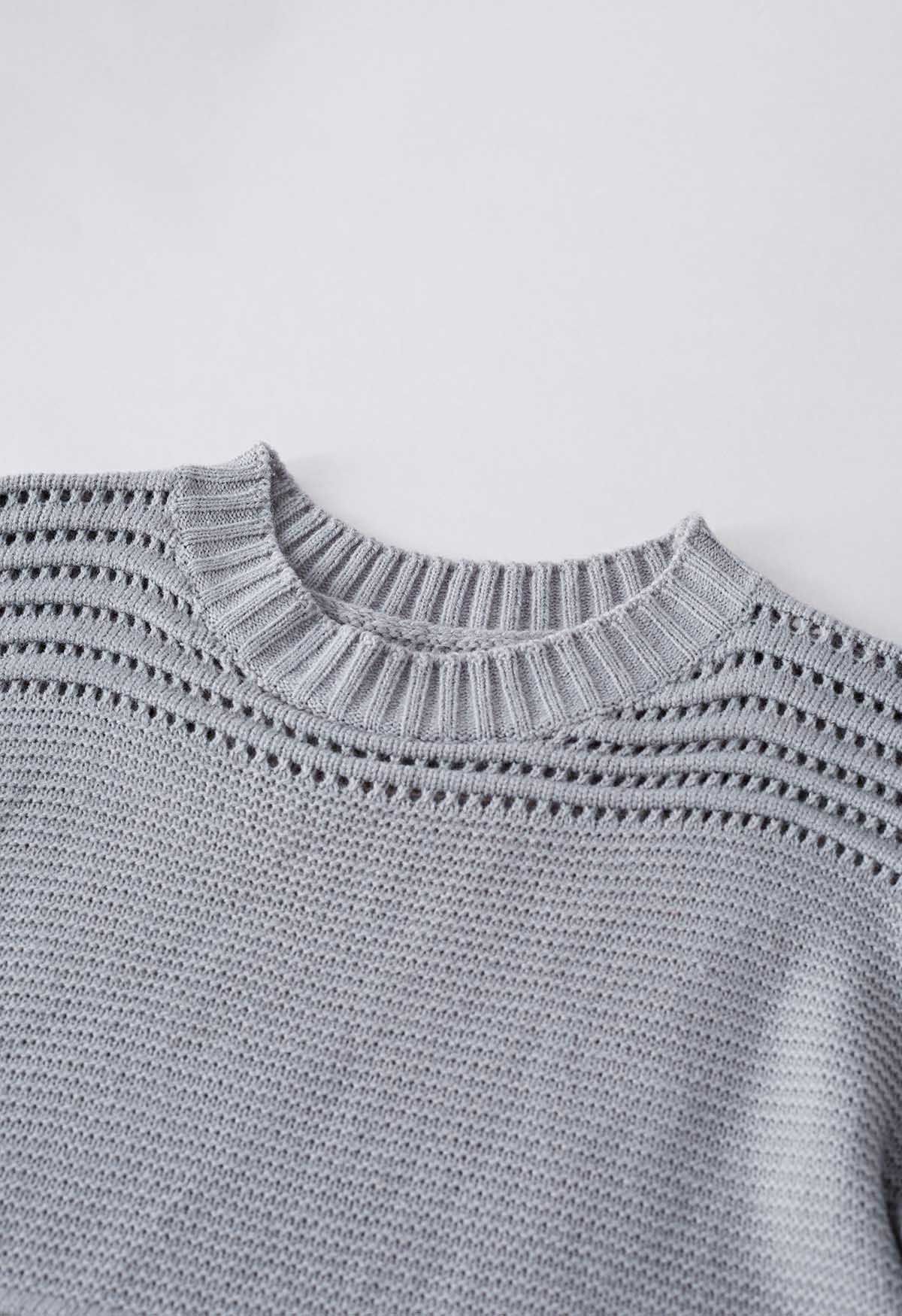Suéter de punto calado con rayas en relieve en gris