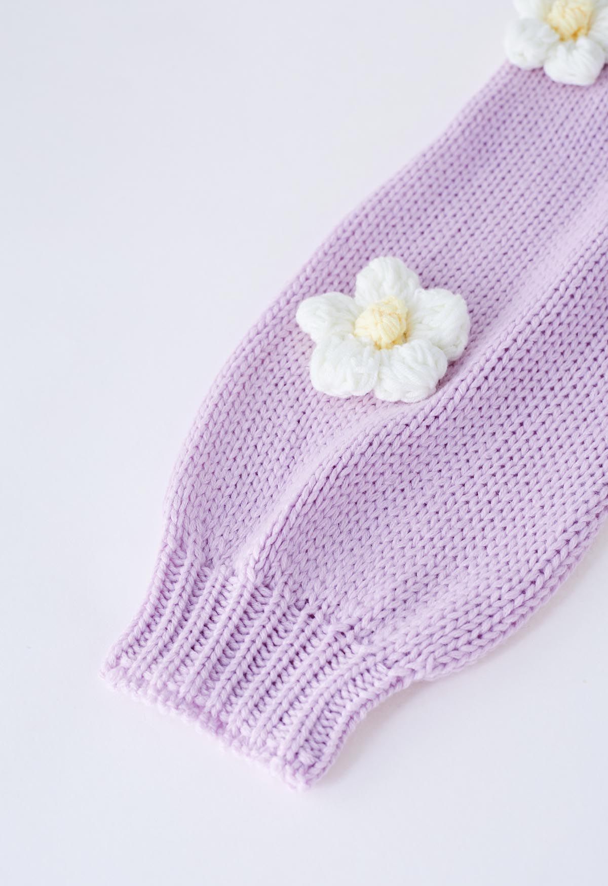 Cárdigan de punto con frente abierto y flores de puntada 3D en color lila