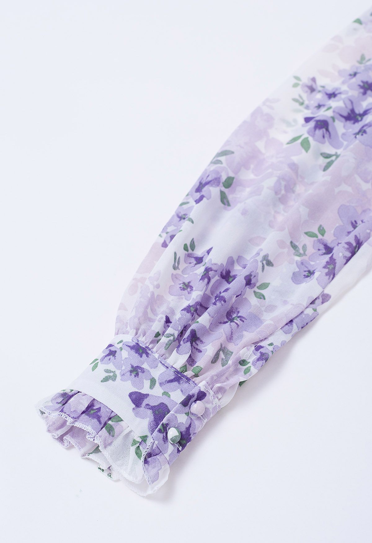 Vestido largo fruncido floral delicado en lila