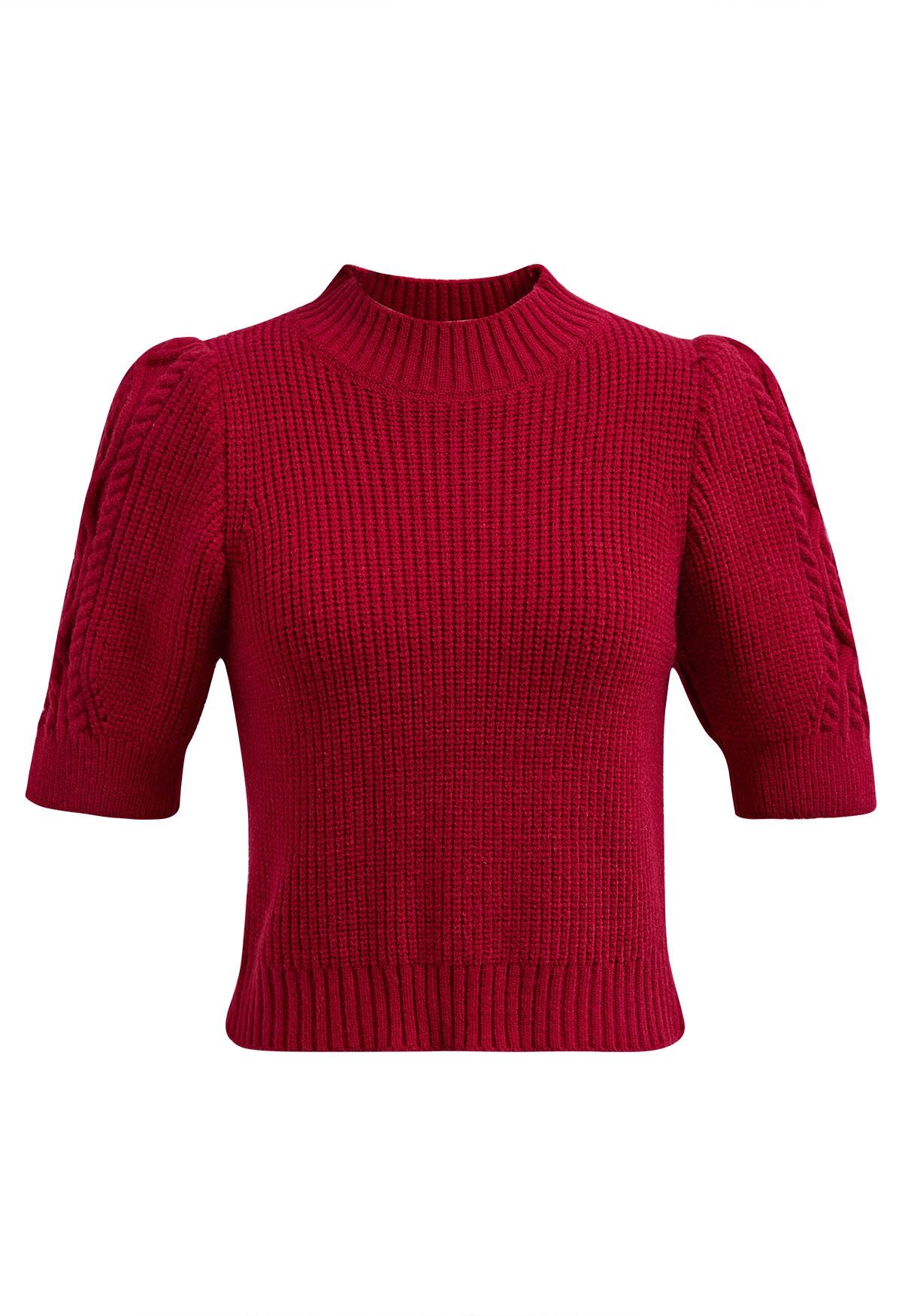 Jersey de punto de manga corta con cuello simulado en rojo