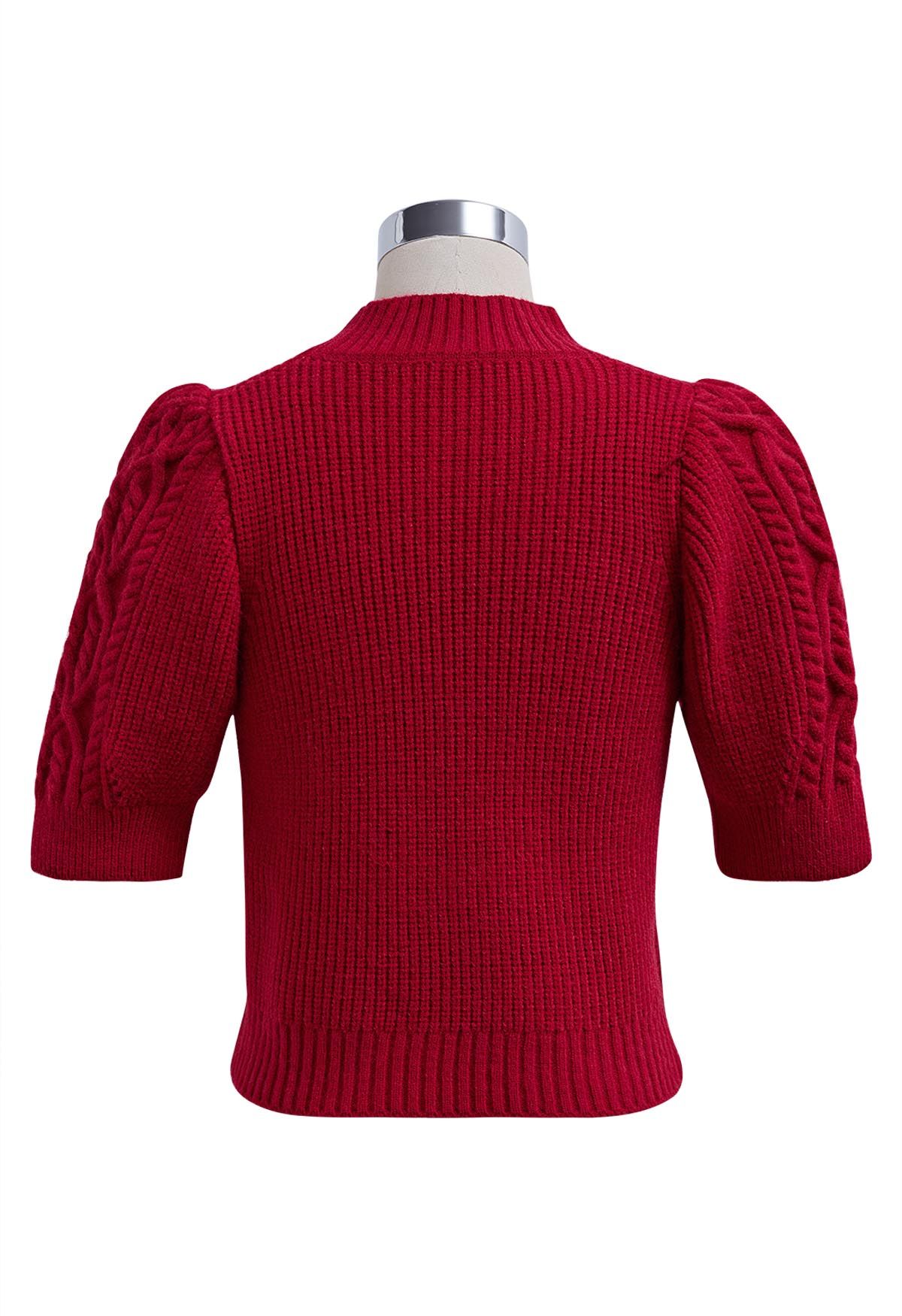 Jersey de punto de manga corta con cuello simulado en rojo