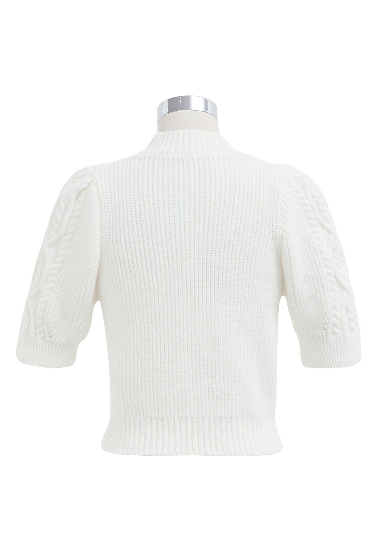 Jersey de punto de manga corta con cuello simulado en blanco