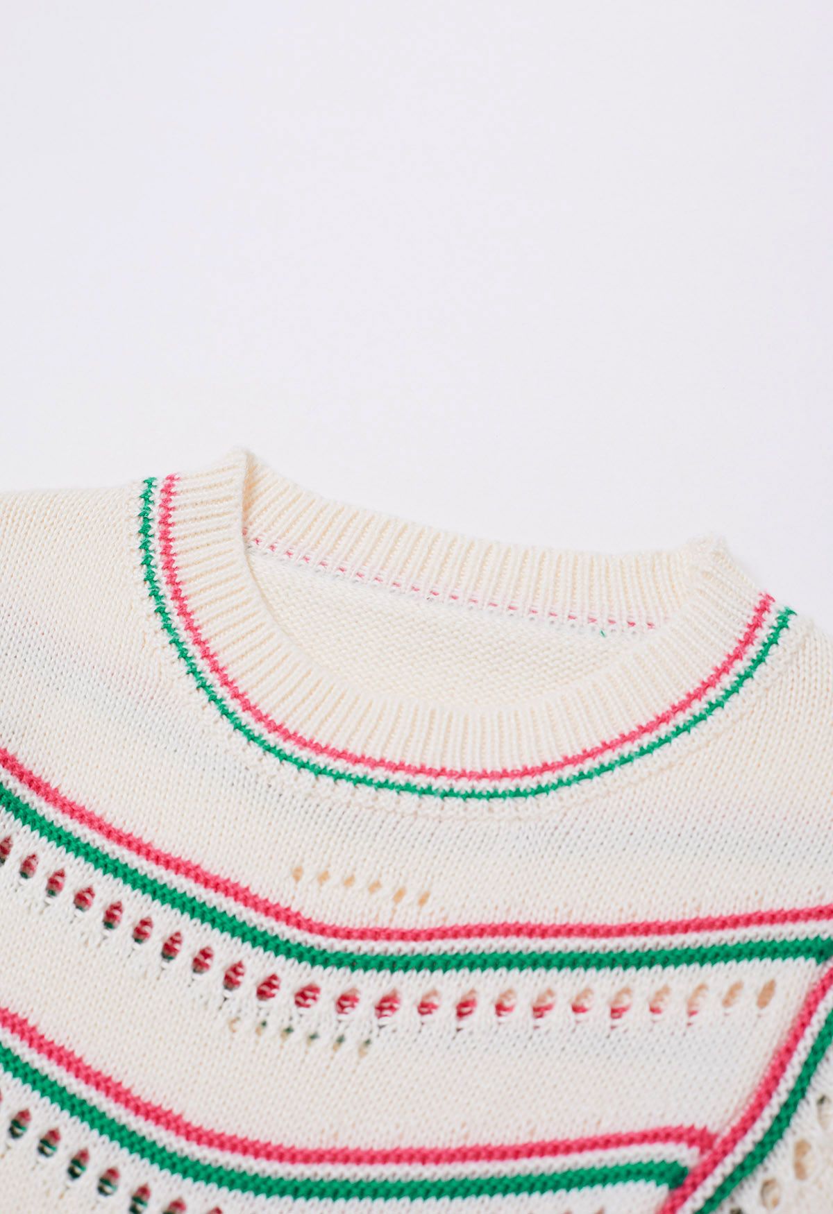 Suéter de punto calado con líneas onduladas en contraste