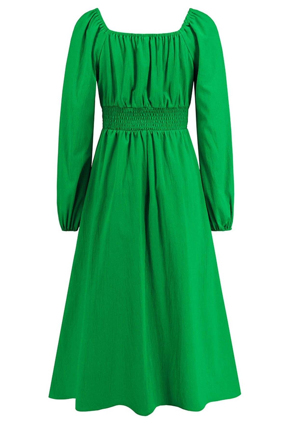 Vestido midi con escote en forma de corazón y lazo en la parte delantera en verde