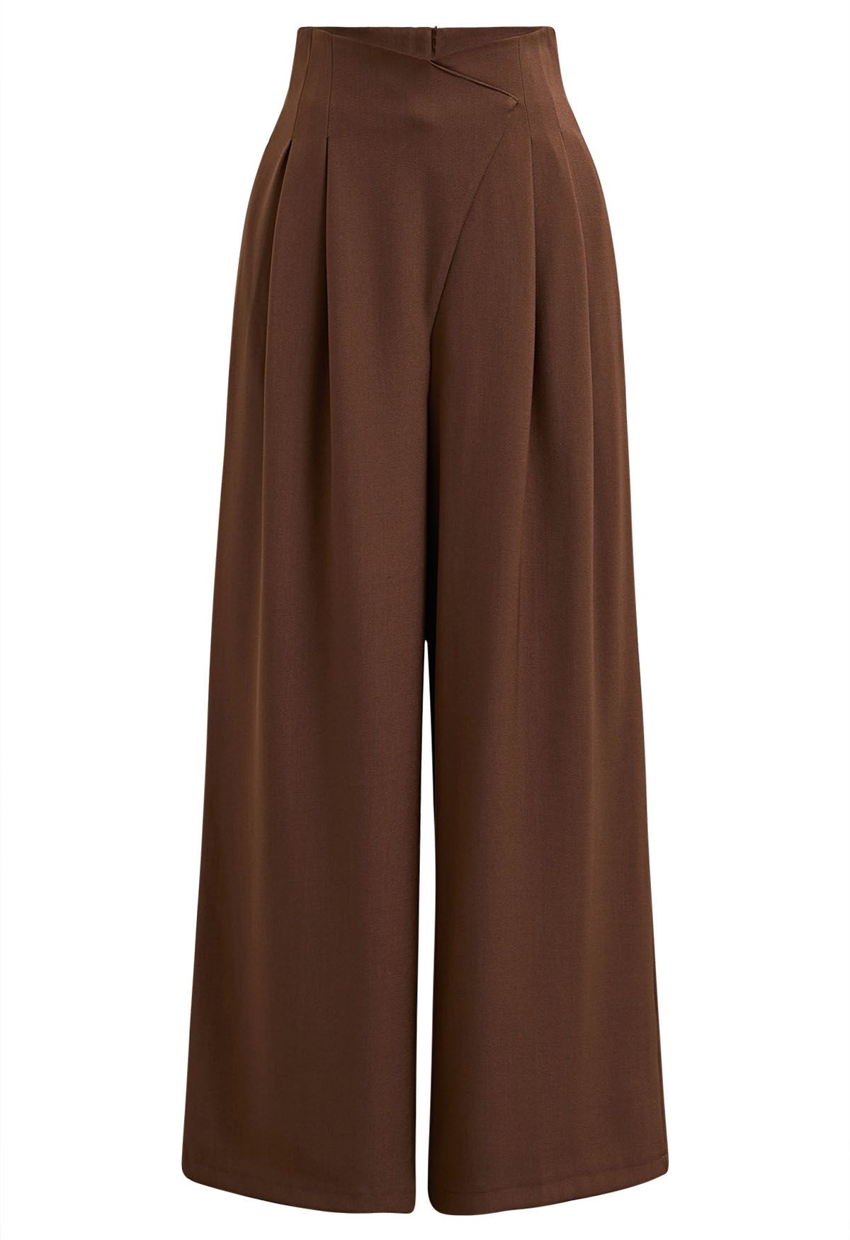 Pantalones rectos plisados con cintura cruzada en color caramelo
