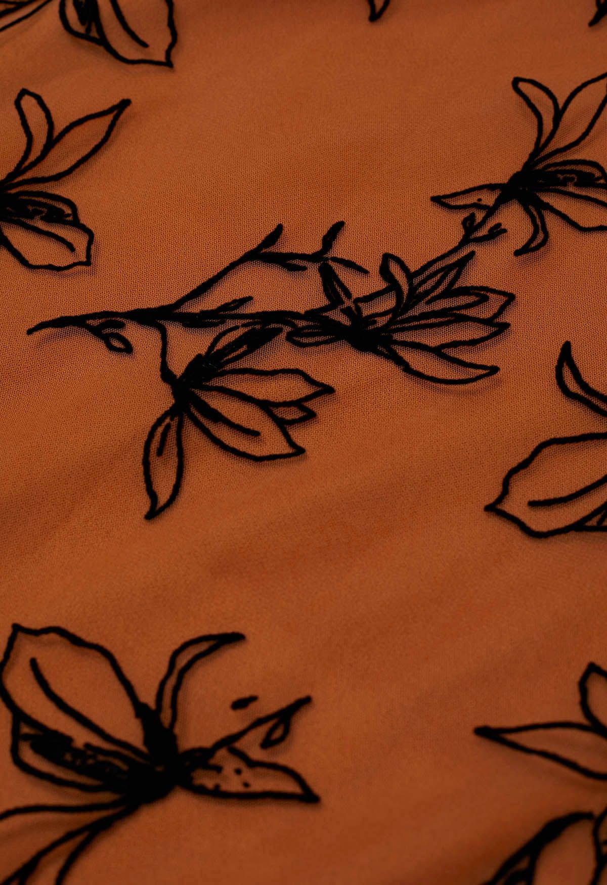 Falda larga de malla de doble capa Magnolia de terciopelo en naranja