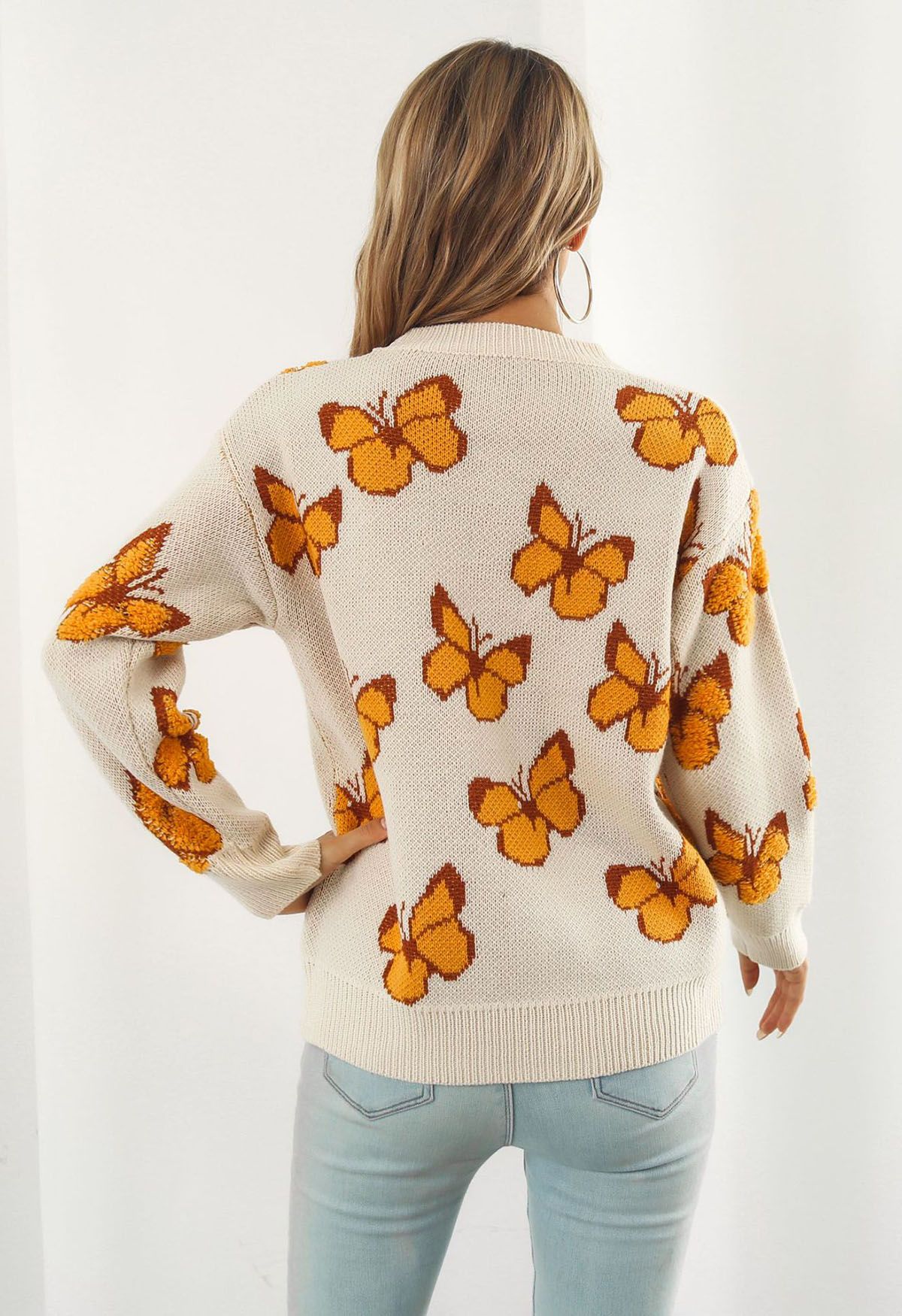 Jersey de punto acanalado con mariposas de ballet en color marfil