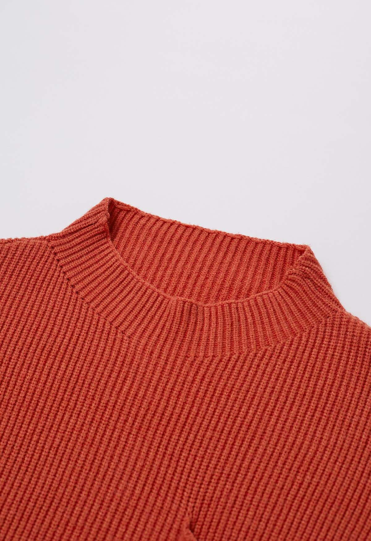 Jersey de punto acanalado con bolsillo de parche en rojo óxido