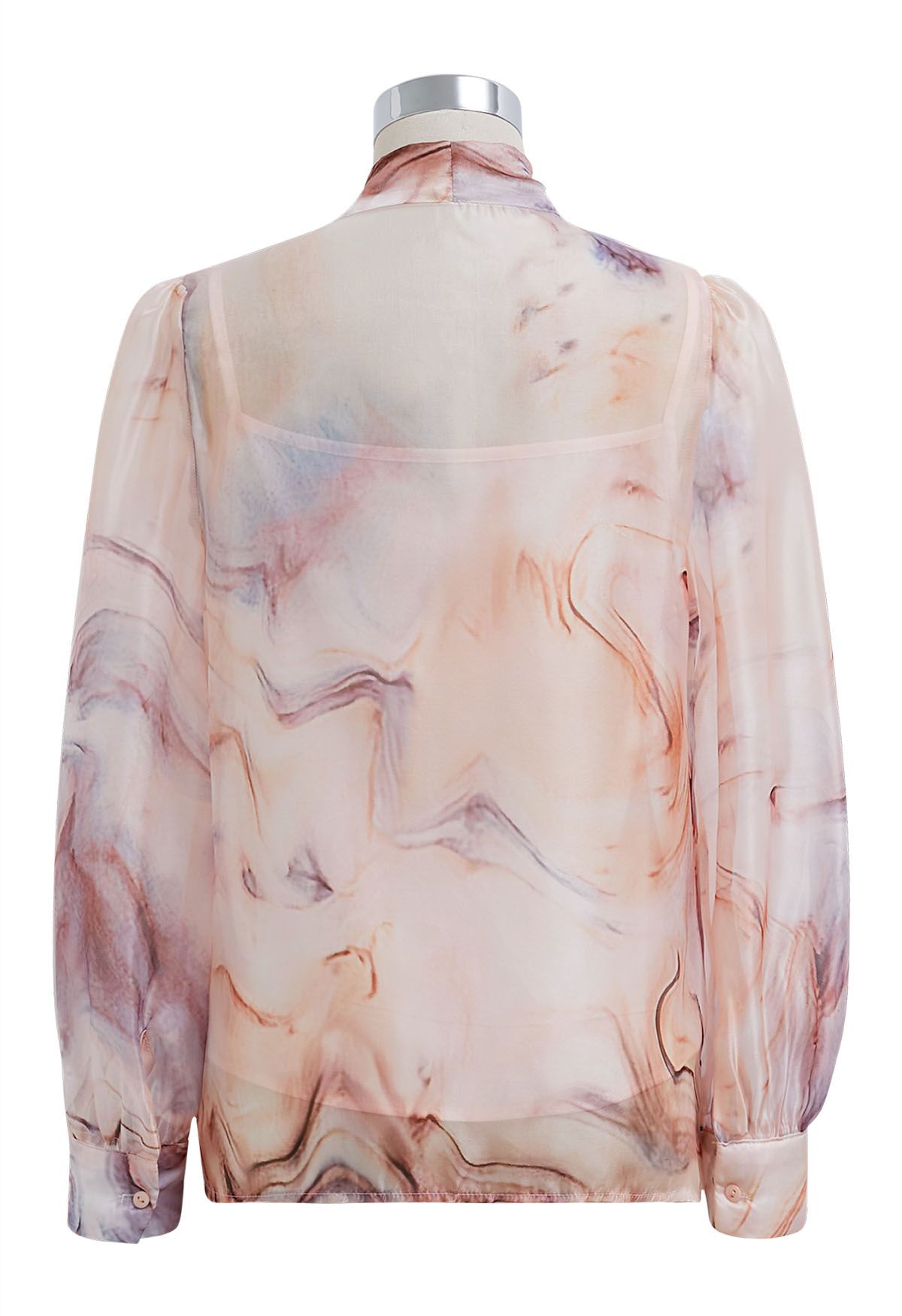 Elegante camisa transparente floral de acuarela con lazo en coral