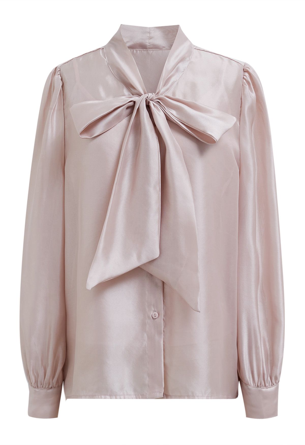Camisa transparente elegante con mangas abullonadas y lazo en rubor