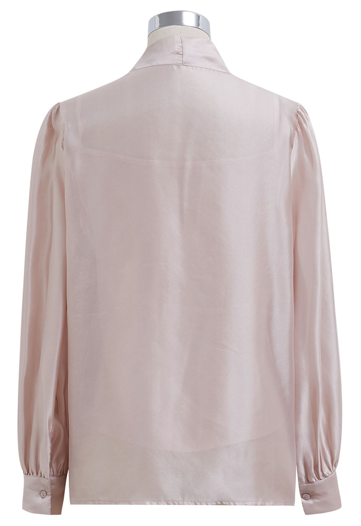 Camisa transparente elegante con mangas abullonadas y lazo en rubor