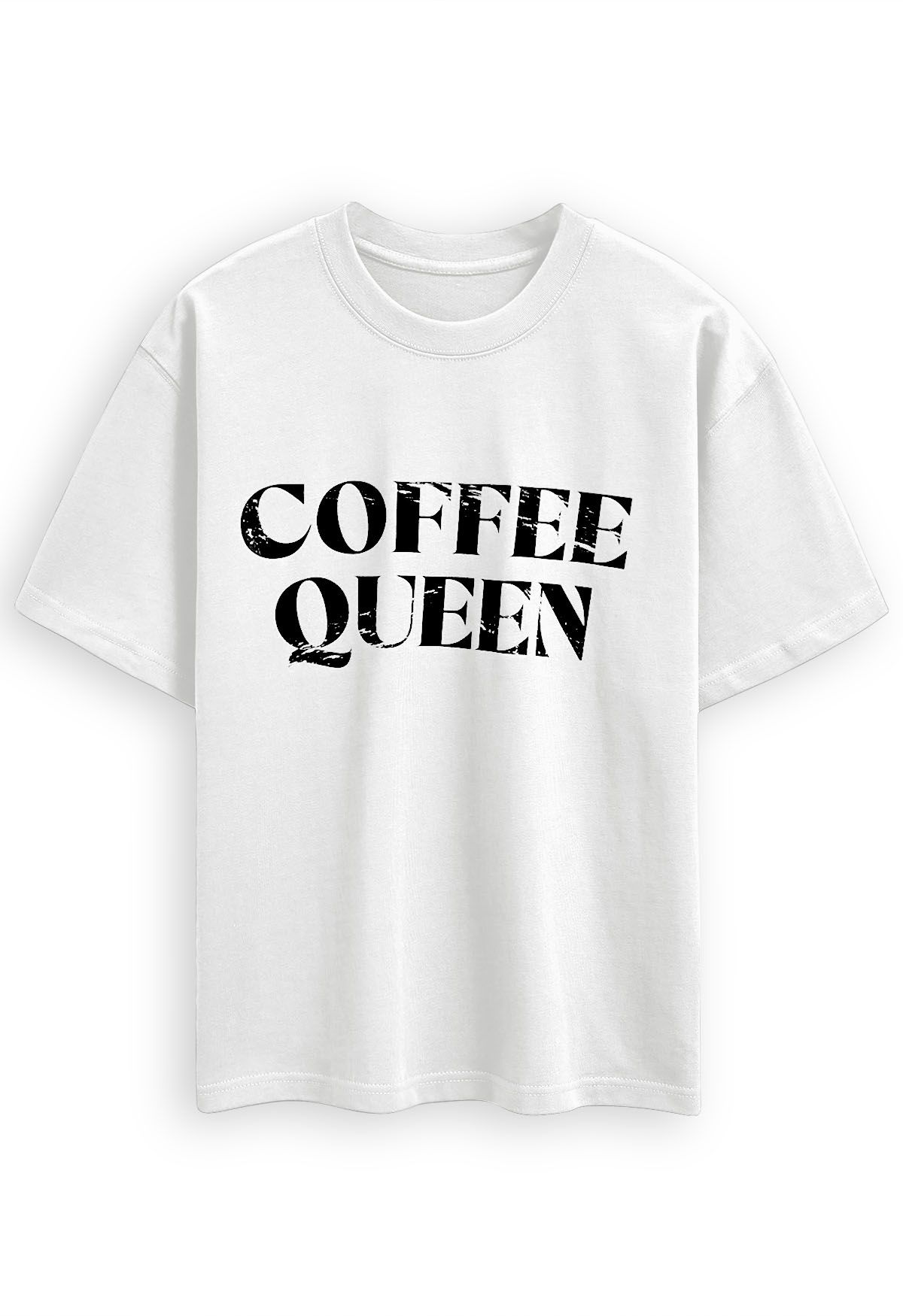 Camiseta de algodón estampada Coffee Queen en blanco