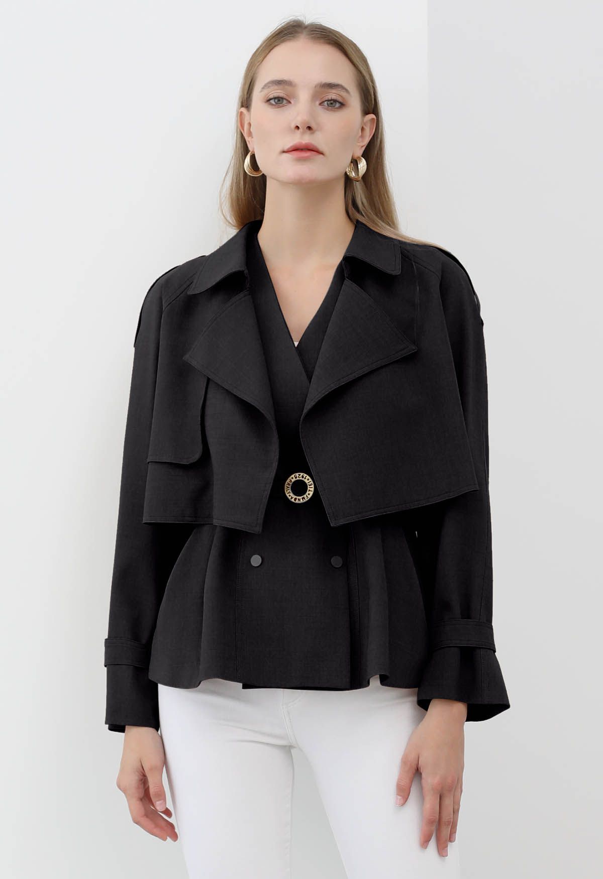Conjunto de chaleco con cinturón y chaqueta con solapa Storm en negro