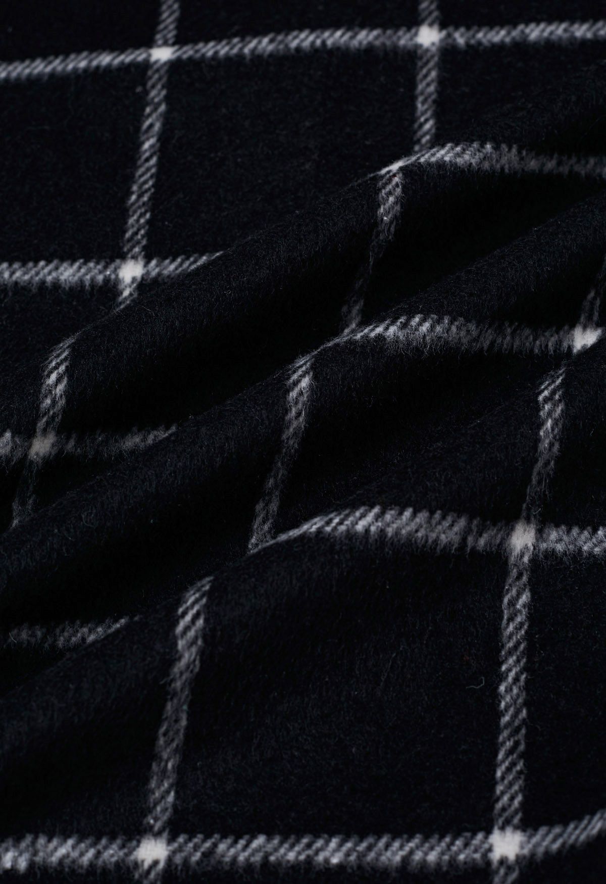 Abrigo de mezcla de lana con frente abierto a cuadros en negro