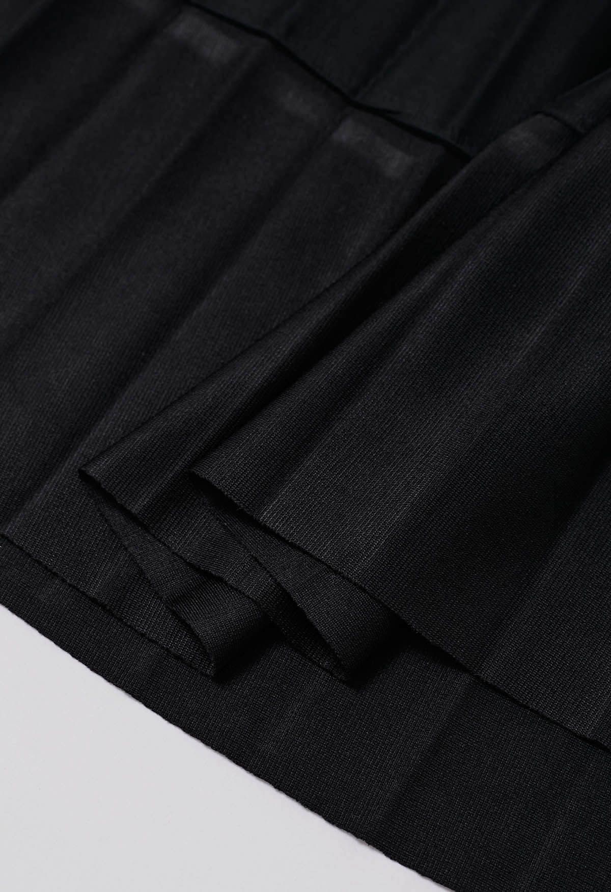 Falda de tul de malla plisada con dobladillo con paneles en negro
