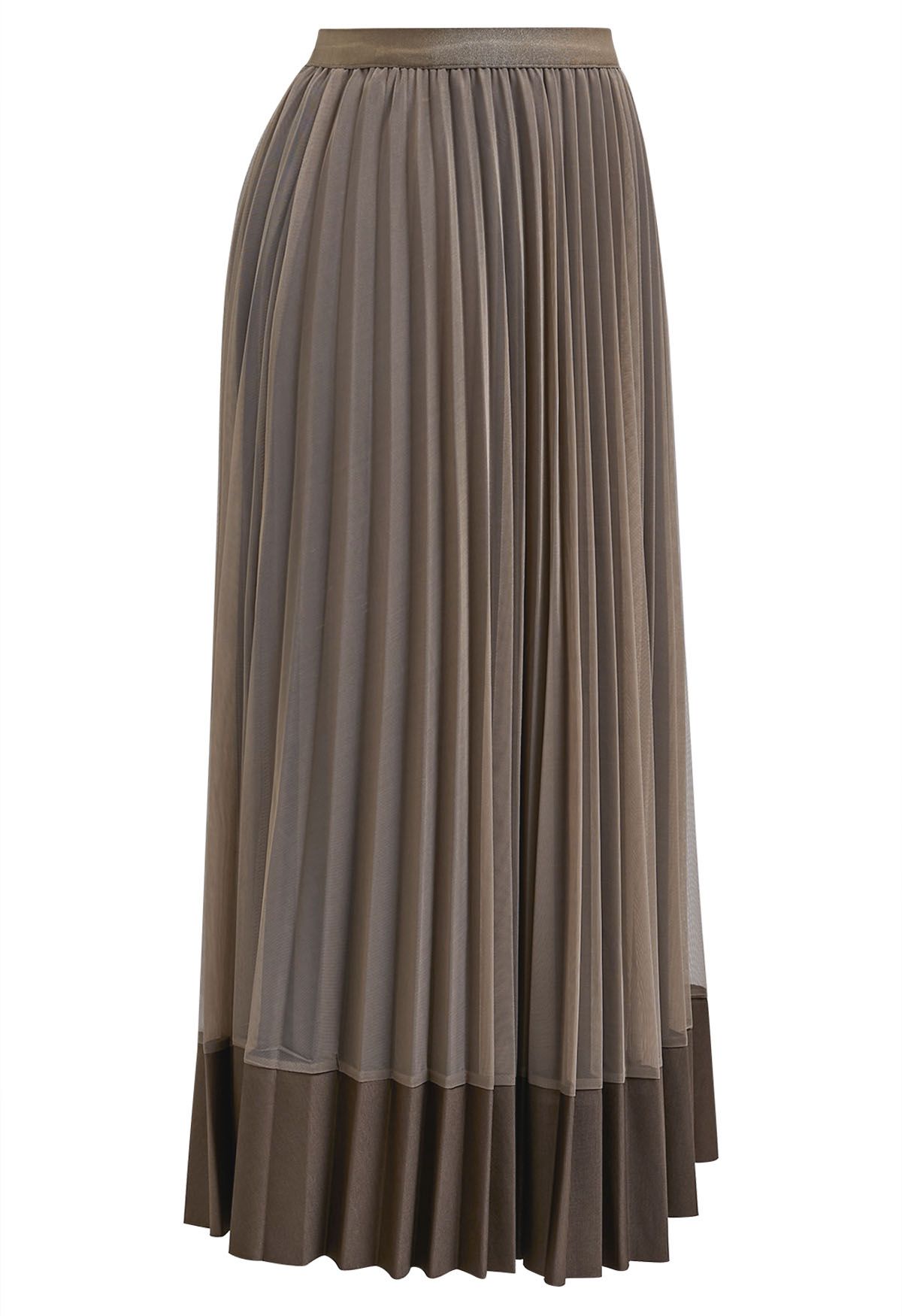 Falda de tul de malla plisada con dobladillo con paneles en marrón
